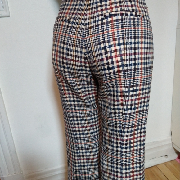 Contemporary Cropped Plaid pants size 4  versatile both casual or chic cream - Picture 4 of 11